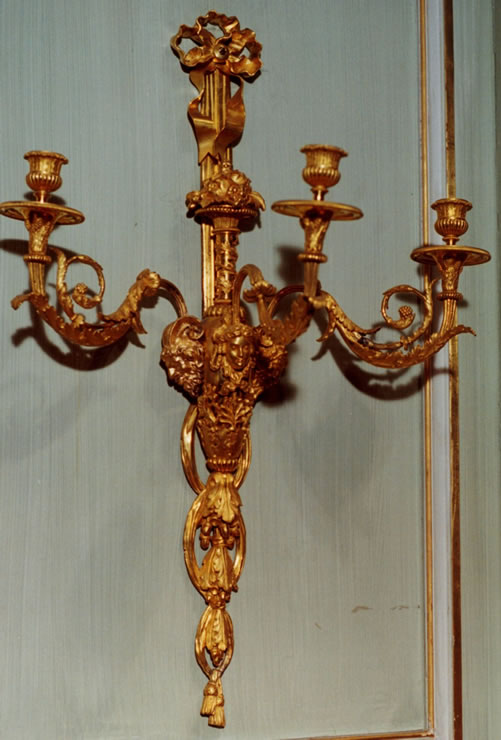 Pair of large Louis XVI three light ormolu sconces attributed to Franois Rmond