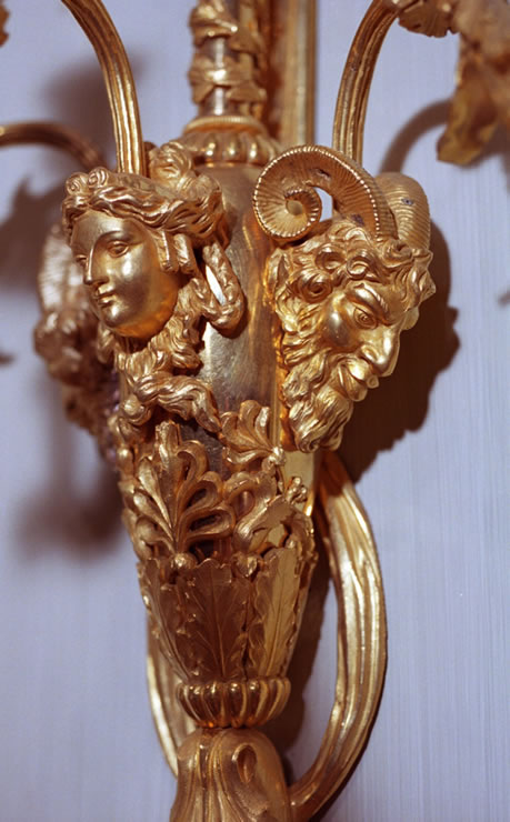 Pair of large Louis XVI three light ormolu sconces attributed to Franois Rmond