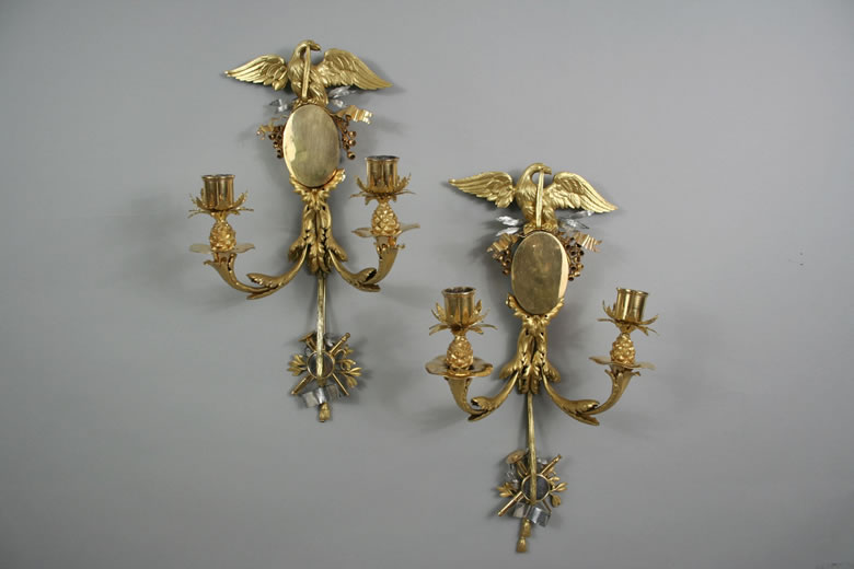 Exceptionally rare pair Louis XVI ormolu and silver appliques