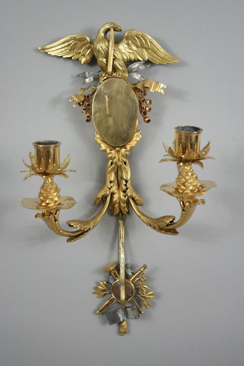 Exceptionally rare pair Louis XVI ormolu and silver appliques