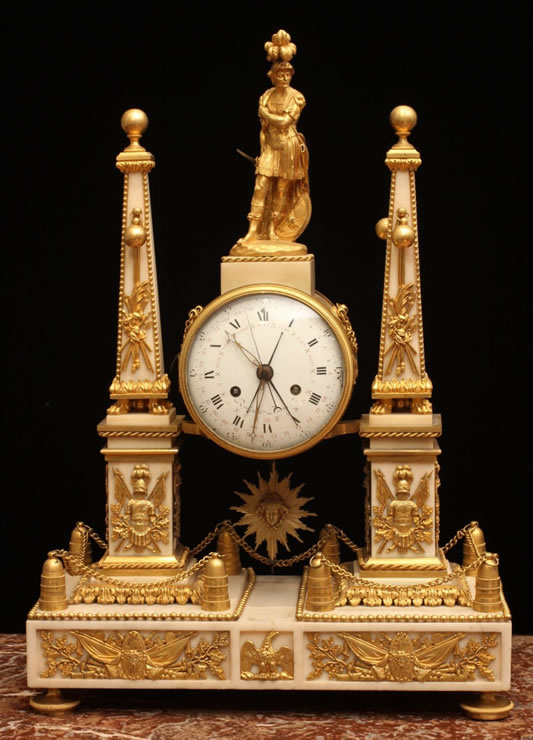 Louis XVI ormolu and marble portico mantle clock by Robinet