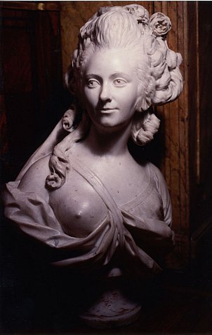 18th Century marble bust of an actress or dancer attributed to J.B. Lemoyne