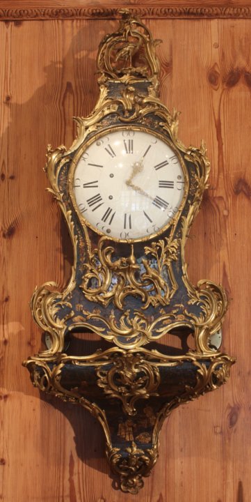  Louis XV  lacquer and ormoulu musical cartel clock