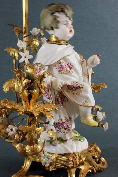 Louis XV ormoulu and Meissen porcelain candelabrum