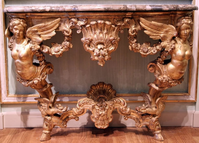 Gilded pair Louis XIV-Regence consoles