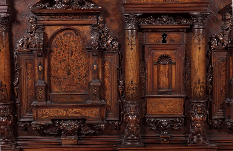 German Mannerist marquetry cabinet, fassadenschrank