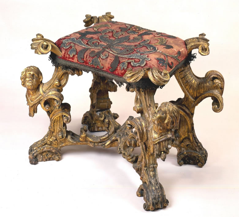 Italian baroque gilded benches original upholstery of silver appliqu on crimson velvet