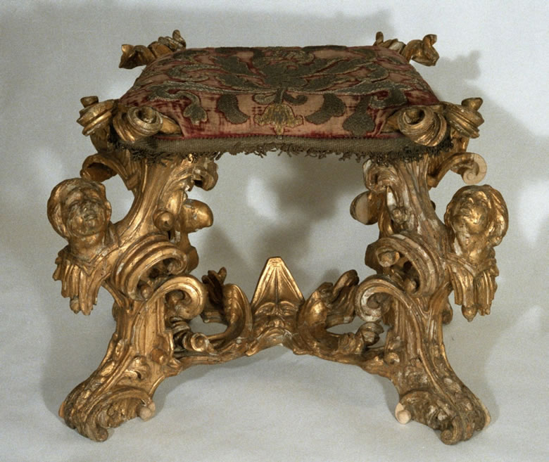 Italian baroque gilded benches original upholstery of silver appliqu on crimson velvet