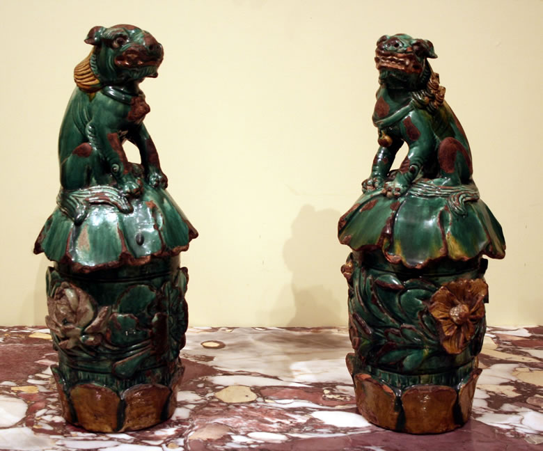 Pair Chinese pottery Foo Dogs