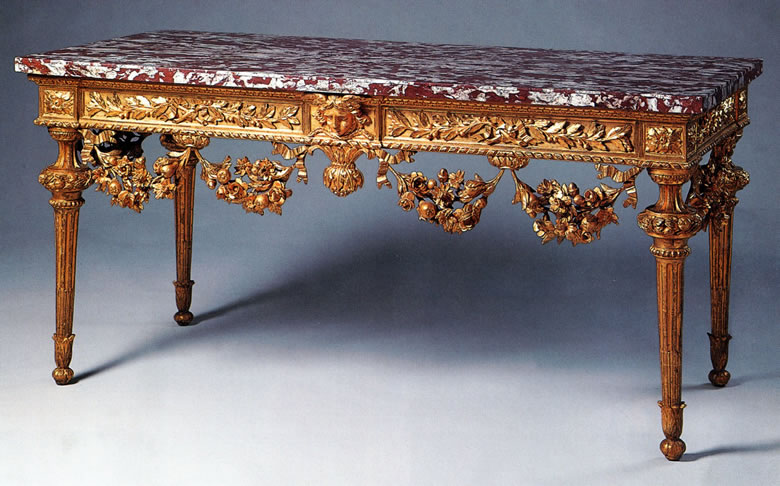 Italian neoclassical carved and gilt console table