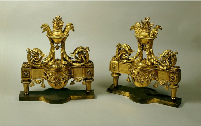 Pair Louis XVI ormoulu chenets with original gilding