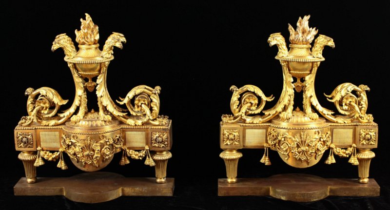 Pair Louis XVI ormoulu chenets with original gilding