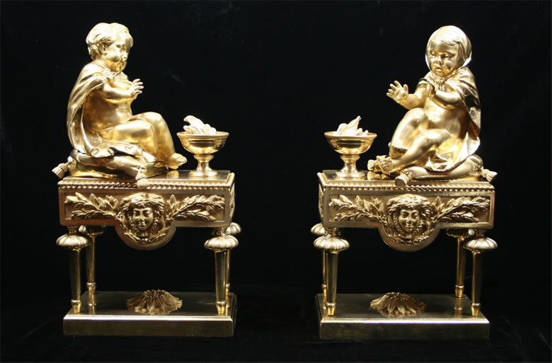 Pair small Louis XVI ormoulu chenets