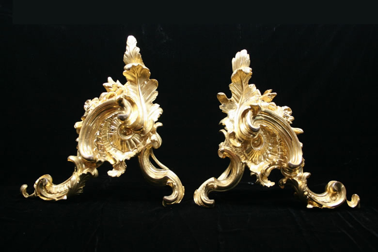 Pair Rococo ormolu chenets