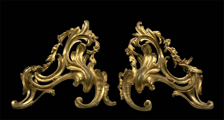 Louis XV rococo ormolu chenets