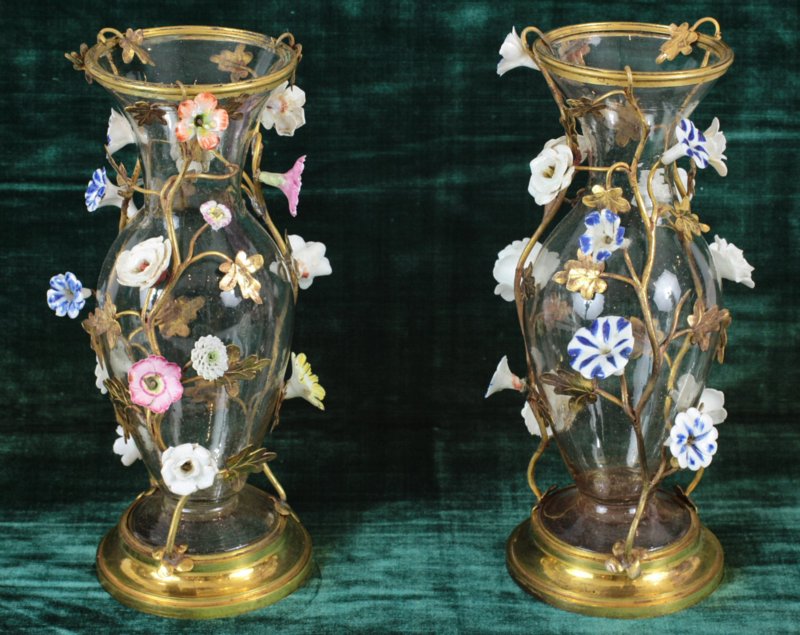 Pair Louis XV mounted glass vases