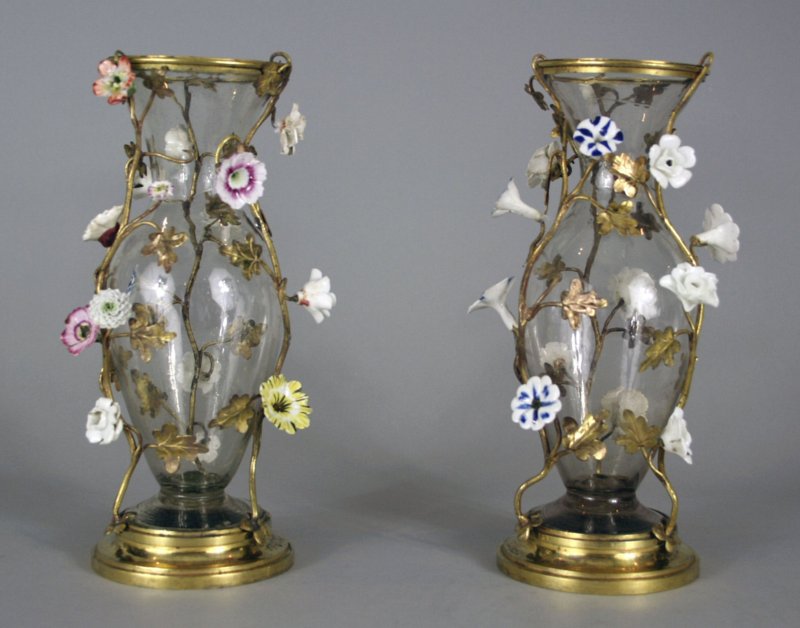 Pair Louis XV mounted glass vases