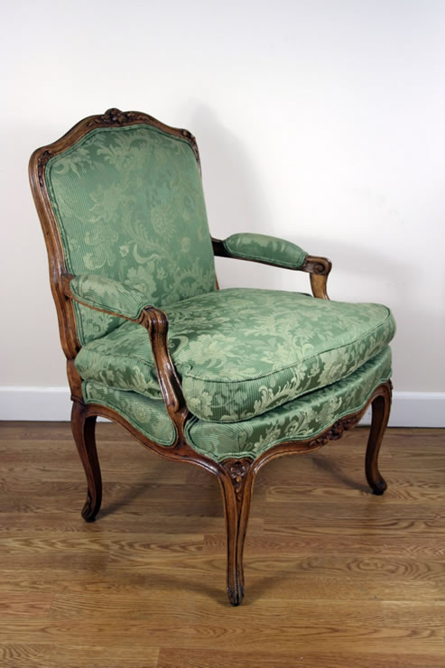 Pair well carved Louis XV beechwood fauteuils