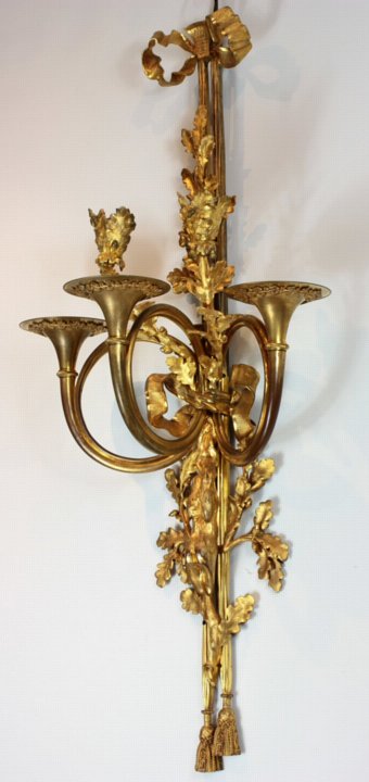 Pair large Louis XVI hunting horn appliques