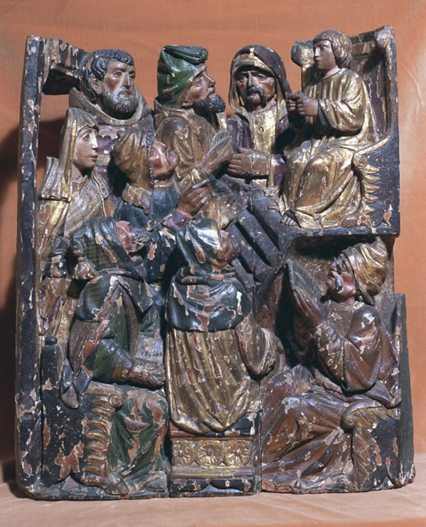 Spanish Gothic sculpture Christ preaching in the Templle