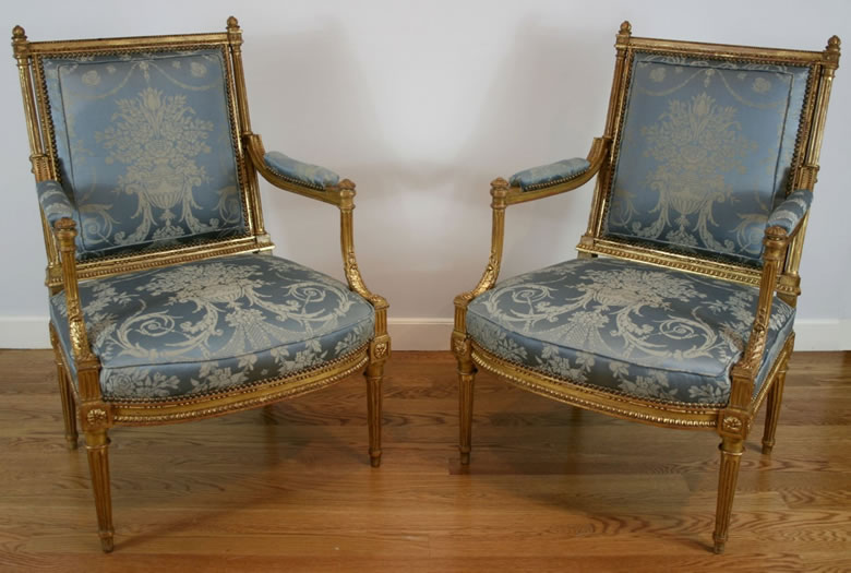 Pair gilded fauteuils attributed to Gaillard