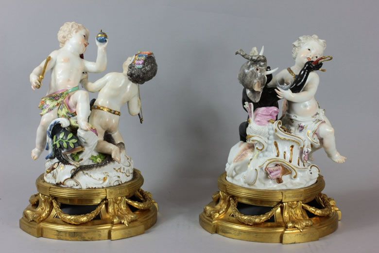 Meissen groups of the Four Continents on Louis XVI ormoulu