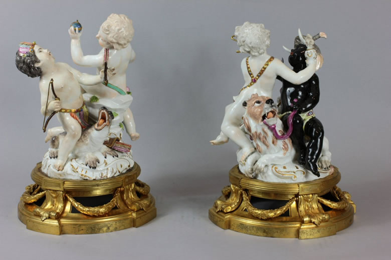 Meissen groups of the Four Continents on Louis XVI ormoulu