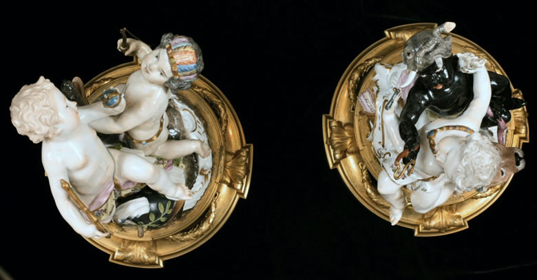 Meissen groups of the Four Continents on Louis XVI ormoulu