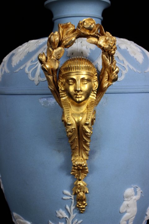 Wedgwood vase with Egyptian head mounts