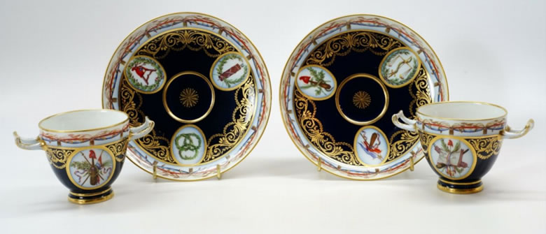 Pair revolutionary Sevres cups and saucers.