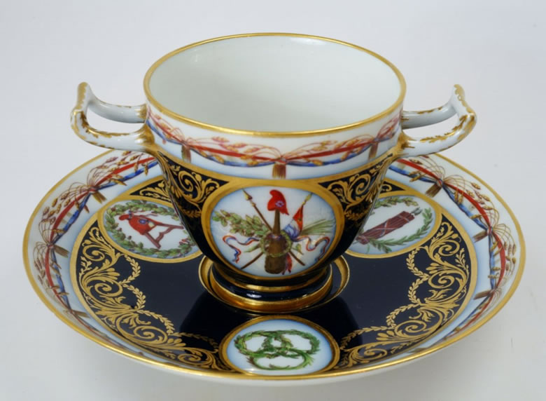 Pair revolutionary Sevres cups and saucers.