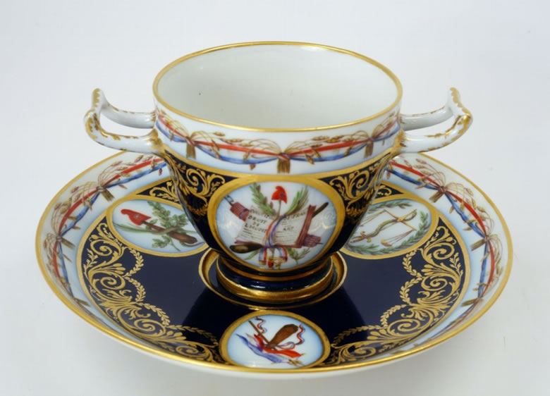 Pair revolutionary Sevres cups and saucers.