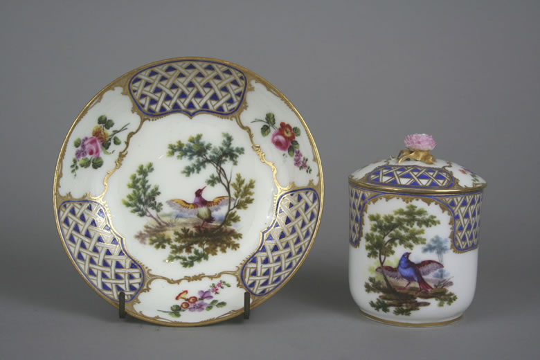 Sevres covered cup and saucer