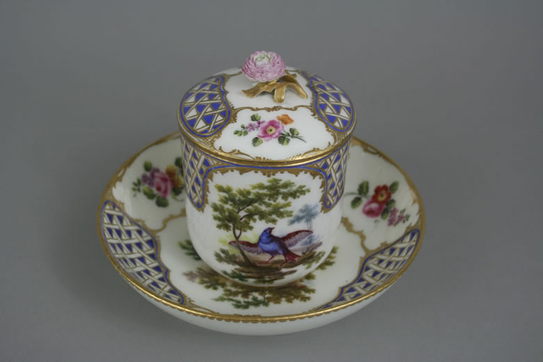 Sevres covered cup and saucer