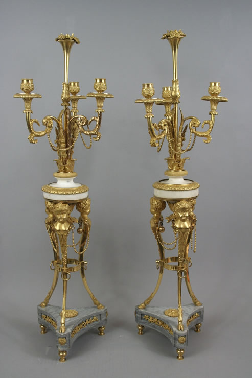 Pair Louis XVI ormolu and marble candelabra 