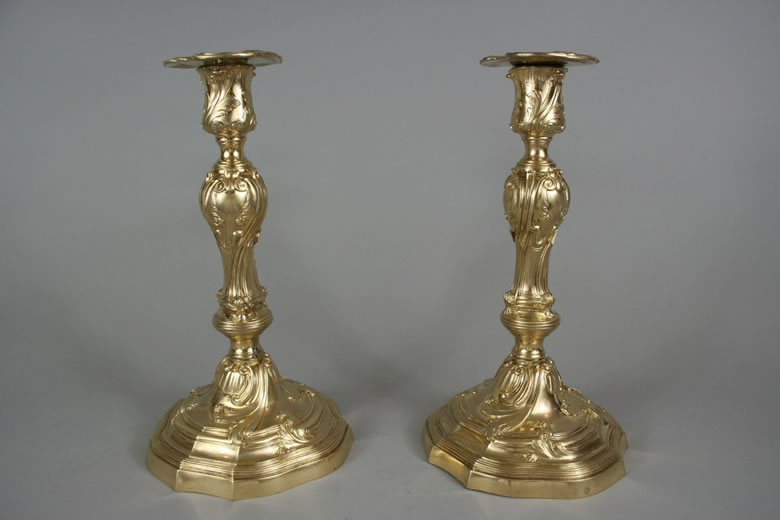 Pair of Early Louis XV Ormolu candlesticks