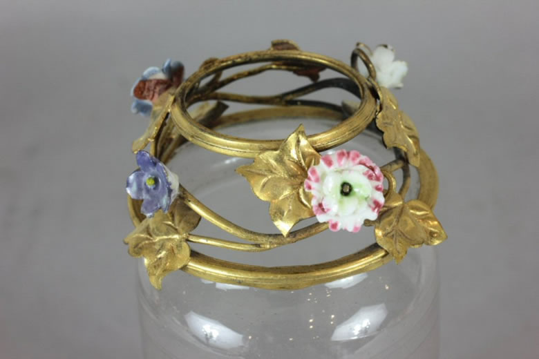 Louis XVI gilded brass, porcelain and glass hurricane lamp