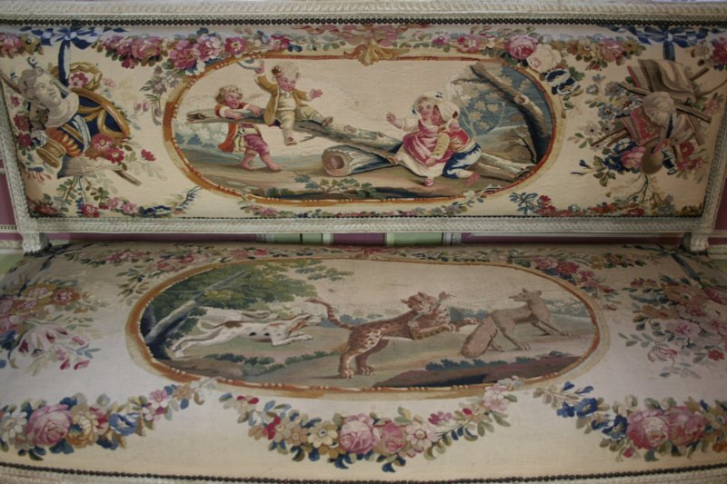Louis XVI painted canape by Brizard with Aubusson