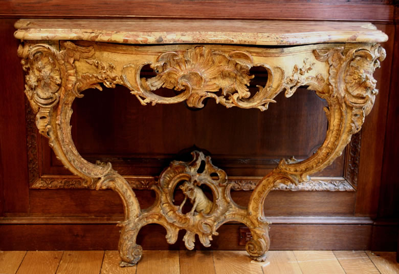 Louis XV gilded console with original gilding and marble top