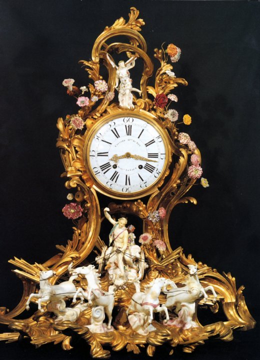  Louis XV ormoulu, Meissen porcelain and Vincennes porcelain clock  with movement by Causard