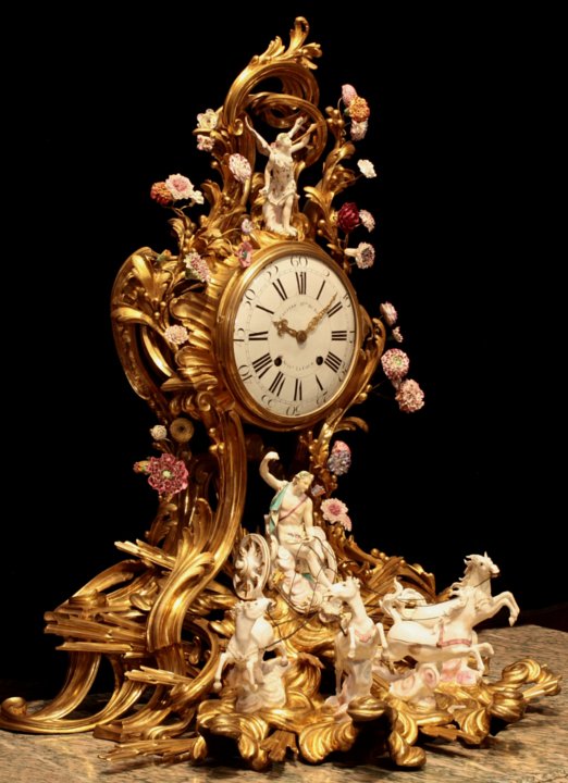  Louis XV ormoulu, Meissen porcelain and Vincennes porcelain clock  with movement by Causard