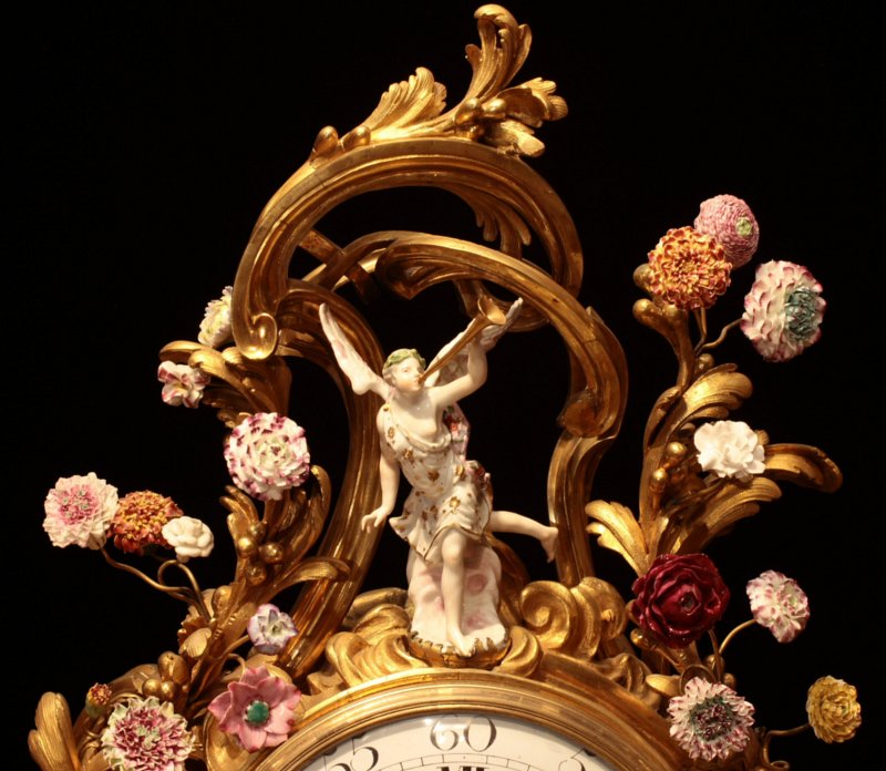  Louis XV ormoulu, Meissen porcelain and Vincennes porcelain clock  with movement by Causard