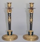 Pair Empire ormolu and bronze patine candlesticks