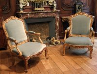 Pair Louis XV  fauteuils by Louis Cresson