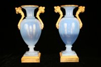 Pair ormolu mounted opaline glass vases