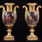 Pair Paris porcelain gilded and painted vases