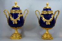 Pair Svres beau bleu pot pourris in early Louis XVI mounts 